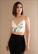 SLEEVELESS SATIN PRINTED BRALETTE