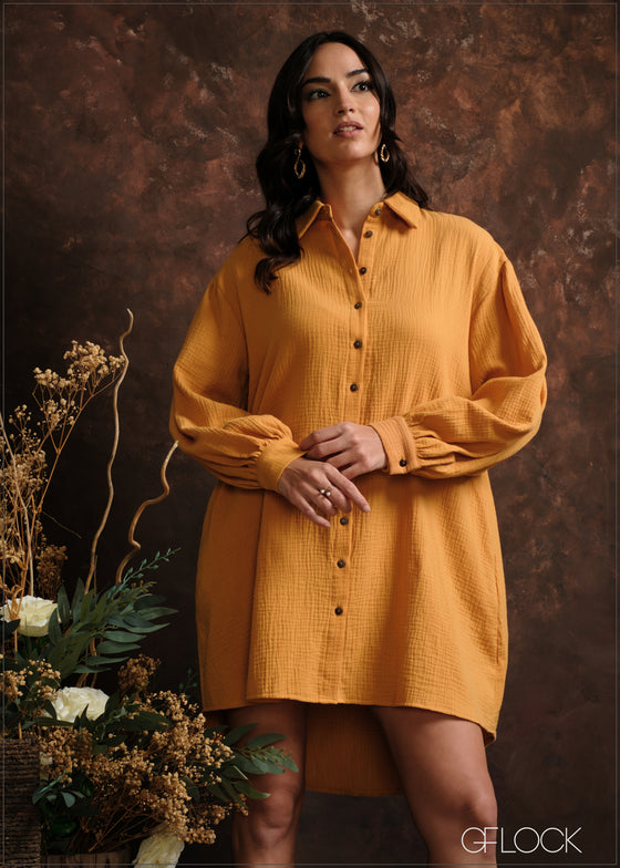 Button Down Shirt Dress - 010325