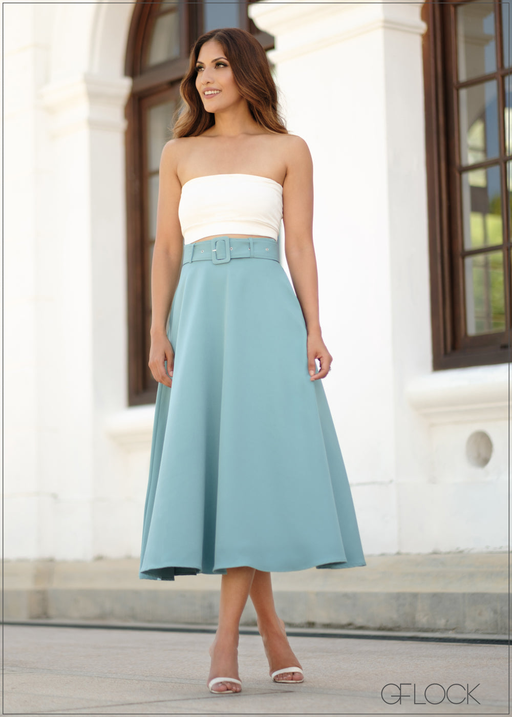 High Waisted Flared Midi Skirt - 210723