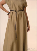 Midi Dress With Leather Belt - 040426