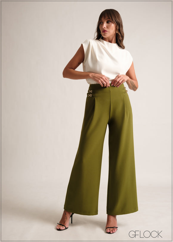 Trim Detailed High Waist Pant - 190126