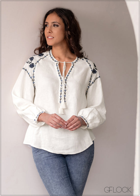 Embroidered Linen Top - 021023