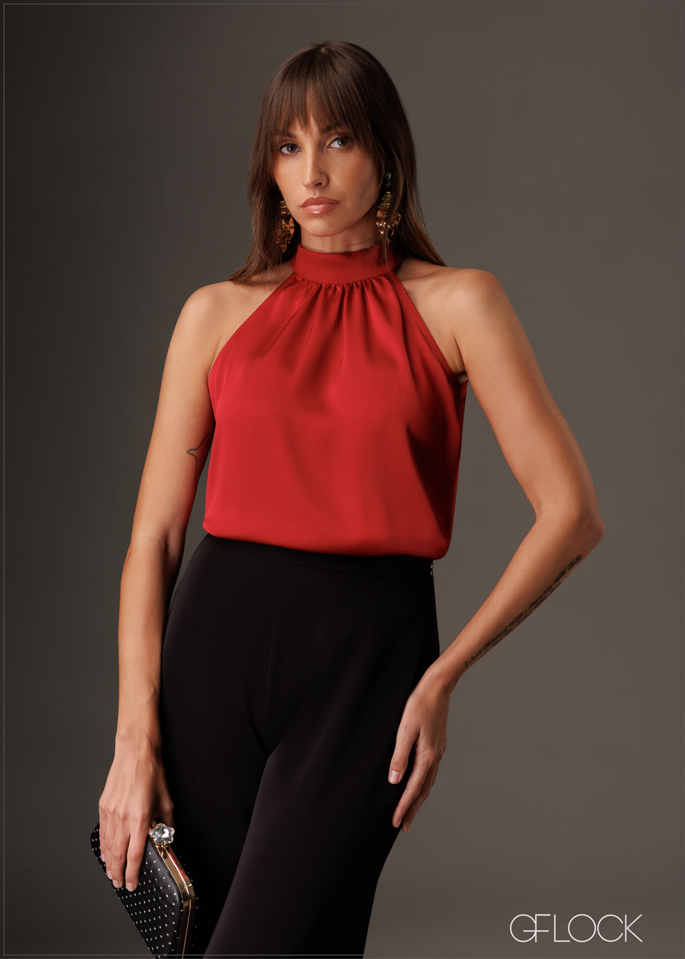 High neck sleeveless satin top