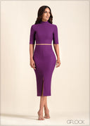 Front Slit Detail Midi Skirt - 221123