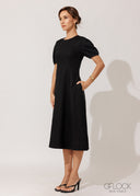 Linen A-Line Puff Sleeve Dress - 120826