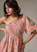 One Shoulder Printed Dress - 130226