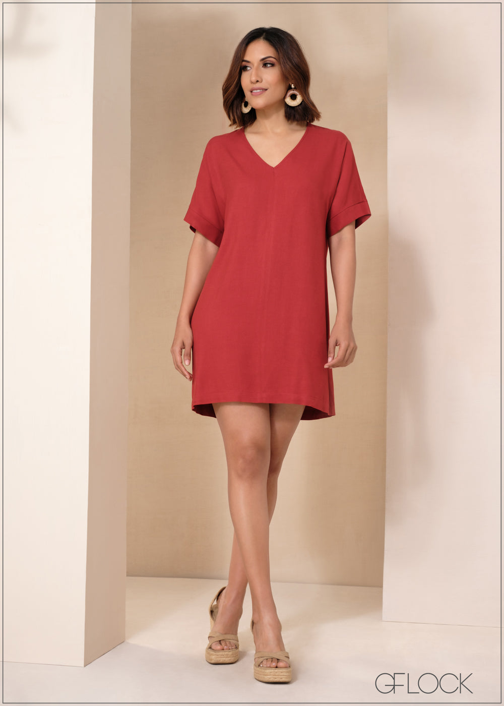 V-Neck Shift Dress - 050424