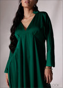 Long Sleeve Asymmetric Midi Dress - 151026