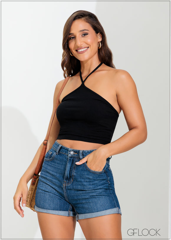 Cross Strap Halter Neck Top - 070125