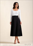 High Waisted Flared Midi Skirt - 221123