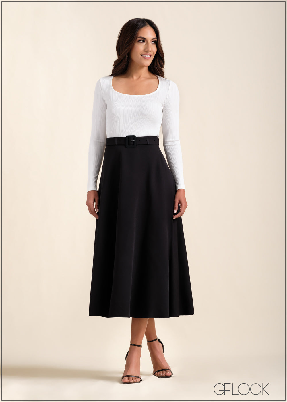 High Waisted Flared Midi Skirt - 221123