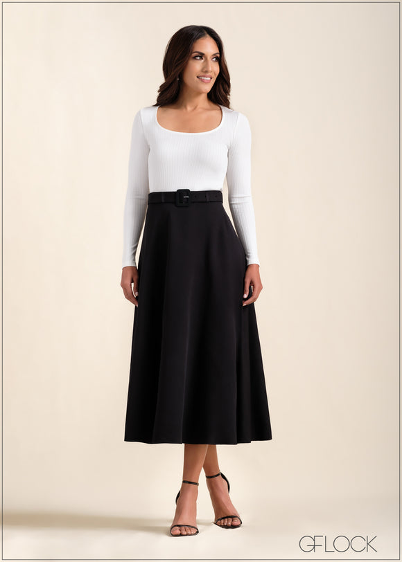High Waisted Tie Up Flared Maxi Skirt - 290923 