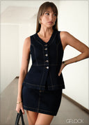 Denim Button Front Vest - 141225