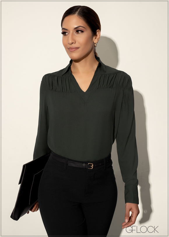 Long Sleeve Top With Ruched Detail - 120224