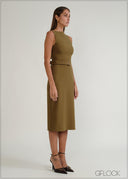 Sleeveless Belt Detailed Midi Dress - 070926