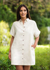 Linen Short Sleeve Shirt Dress - 040823