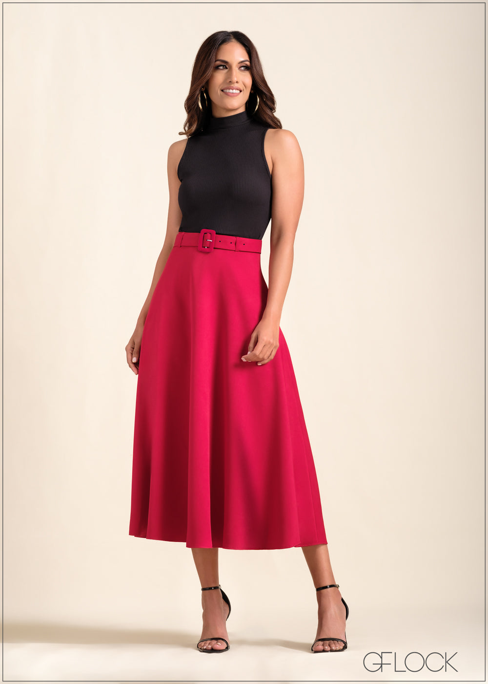 High Waisted Flared Midi Skirt - 221123