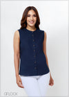 Sleeveless Mandarin Collar Linen Top - 030723