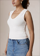 Sleeveless Deep Neck Top - 161026