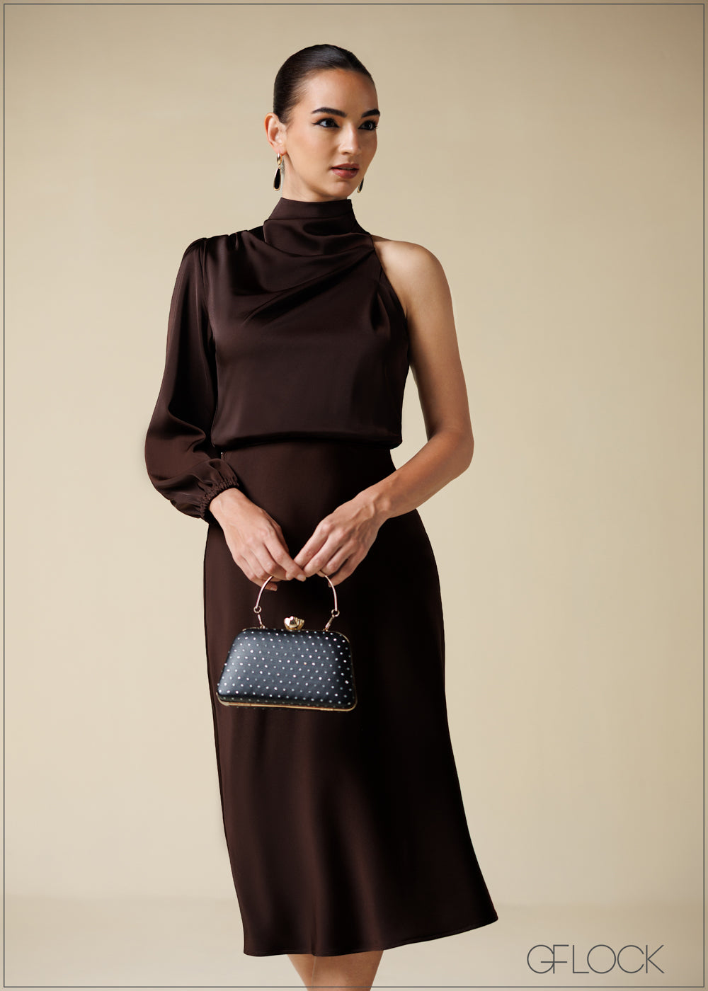 One Shoulder Detail Midi Dress - 250725