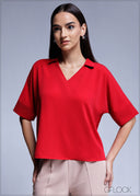 Short Sleeve Collared Top - 100425