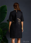 100% Genuine Linen Embroidered Knee Length Dress - 080124