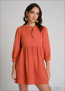 Balloon Sleeve Gauze Dress - 250425