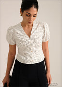 V-Neck Puff Sleeved Top - 261026