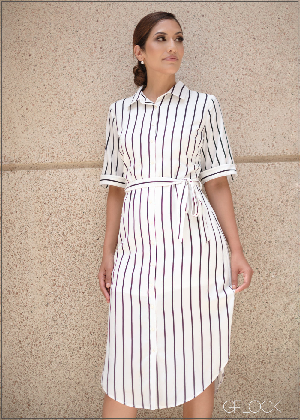 Short Sleeve Dress With Waist Tie - 260723