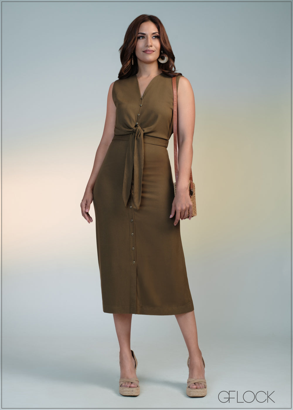 Front Tie Detail Midi Dress - 050724