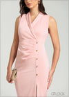 Lapel Collar Sleeveless Midi Dress - 080825