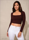 Square Neck Long Sleeve Crop Top - 201223