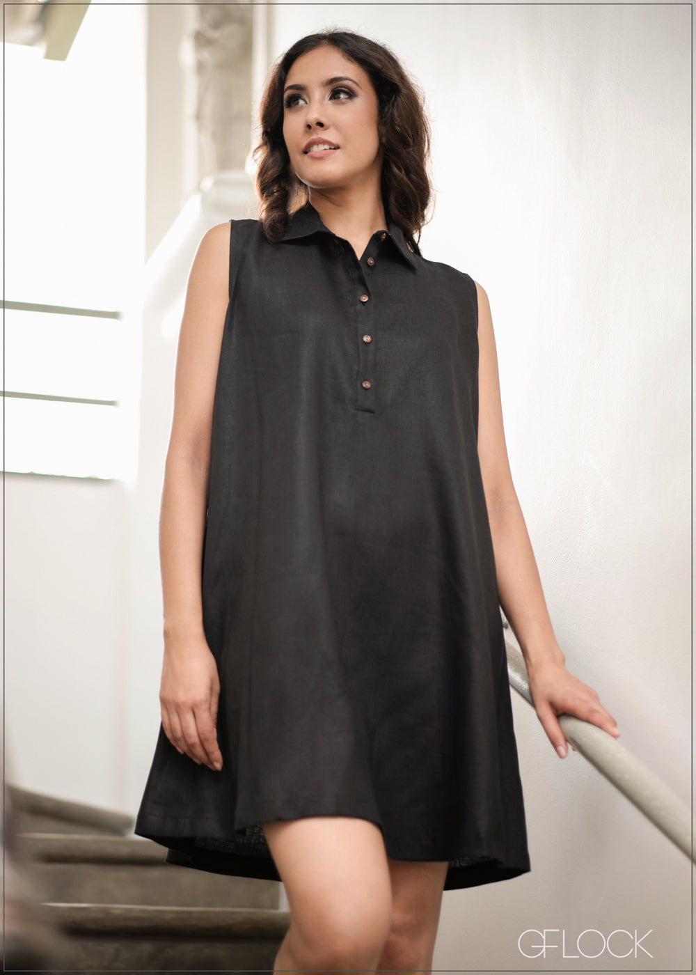 Sleeveless Linen Shift Dress - 021023