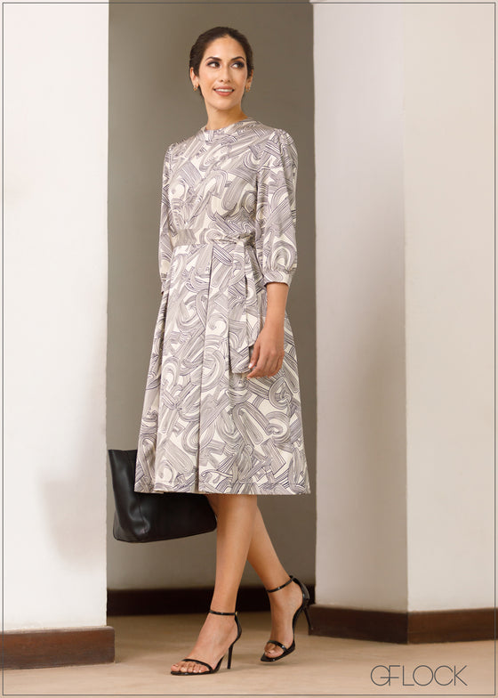 Puff Sleeve Midi Dress - 251023