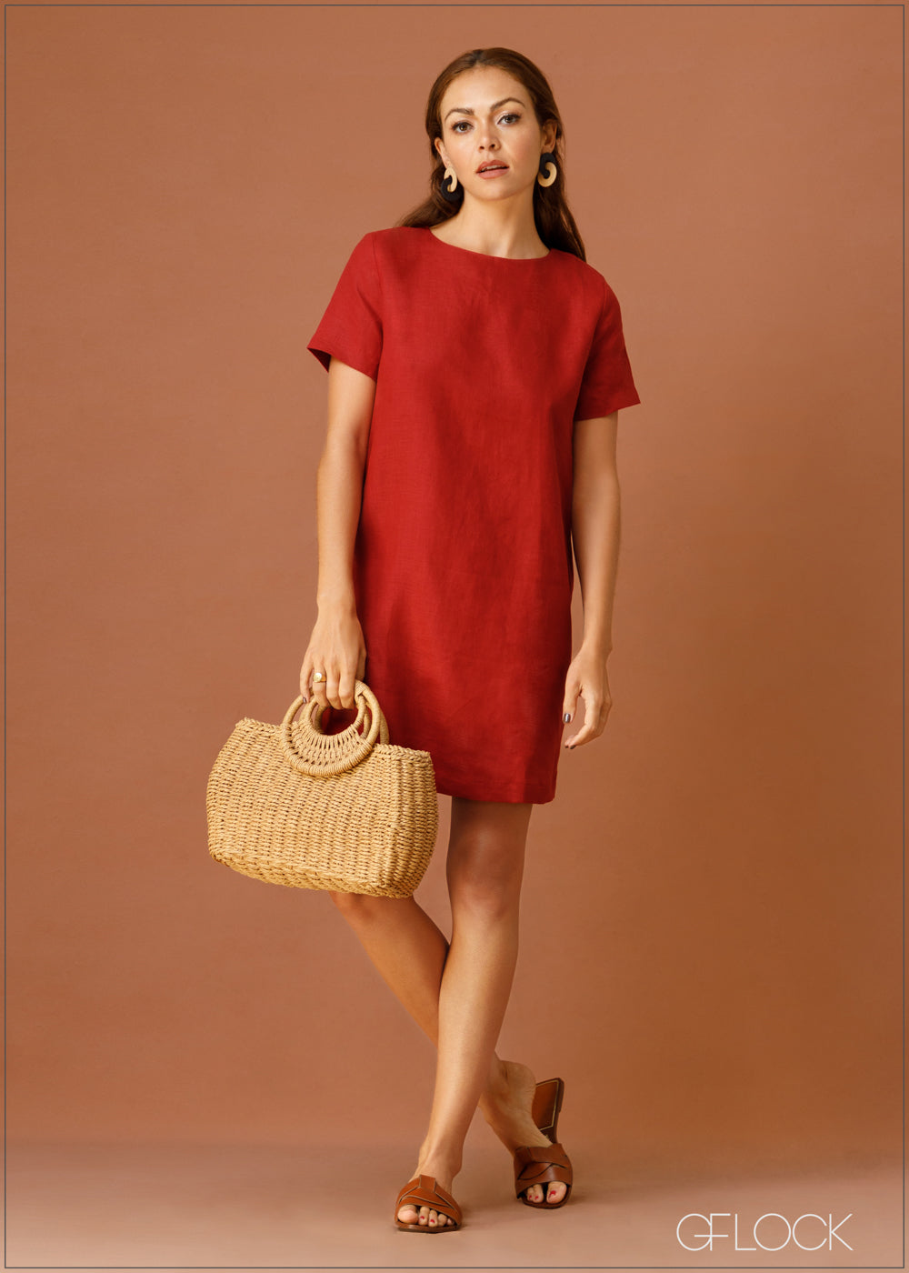 Short sleeve 2024 linen shift dress