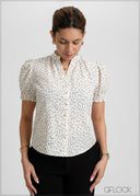 Chinese Collared Printed Top - 051026