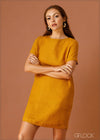 Short Sleeve Linen Shift Dress - 010923