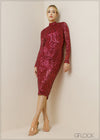 High Neck Long Sleeve Sequin Dress - 091223