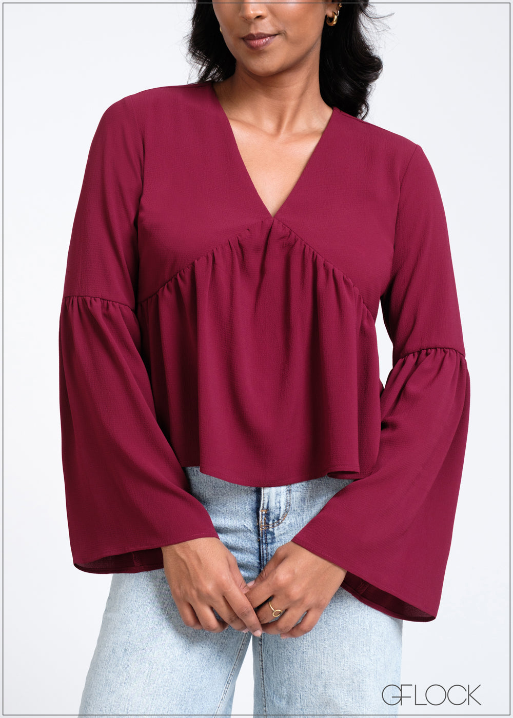 V-Neck Frill Sleeve Top - 260525