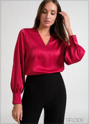Puffed Sleeve V-Neck Top - 170826