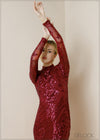 High Neck Long Sleeve Sequin Dress - 091223