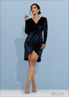 Long Sleeved Pleated Detail Dress - 201123