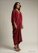 V-Neck Ruched Kaftan Dress - 231026