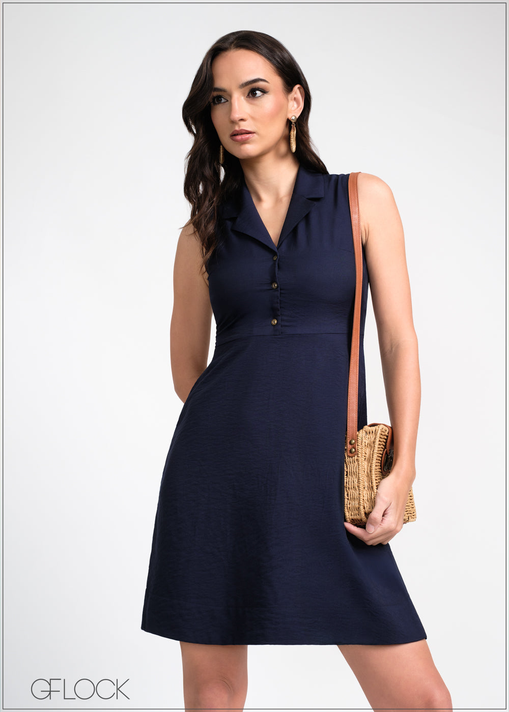 Lapel Collar Mini Dress - 240325