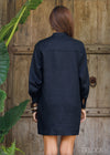 Long Sleeve Linen Shift Dress - 160224