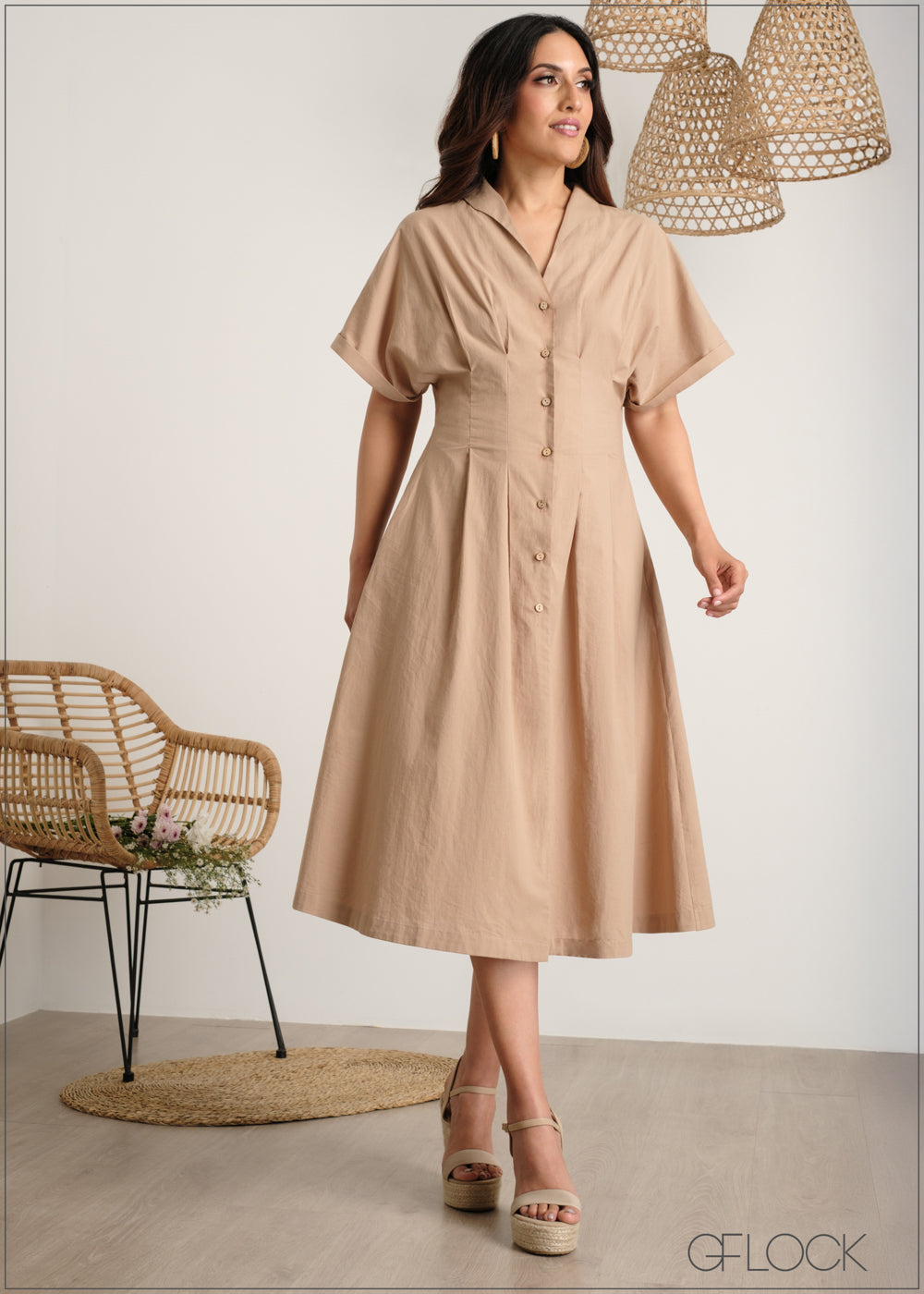 V-Necked Button Down Dress - 060625