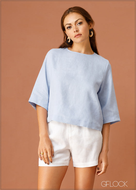 Three Quarter Sleeve Linen Top - 021023