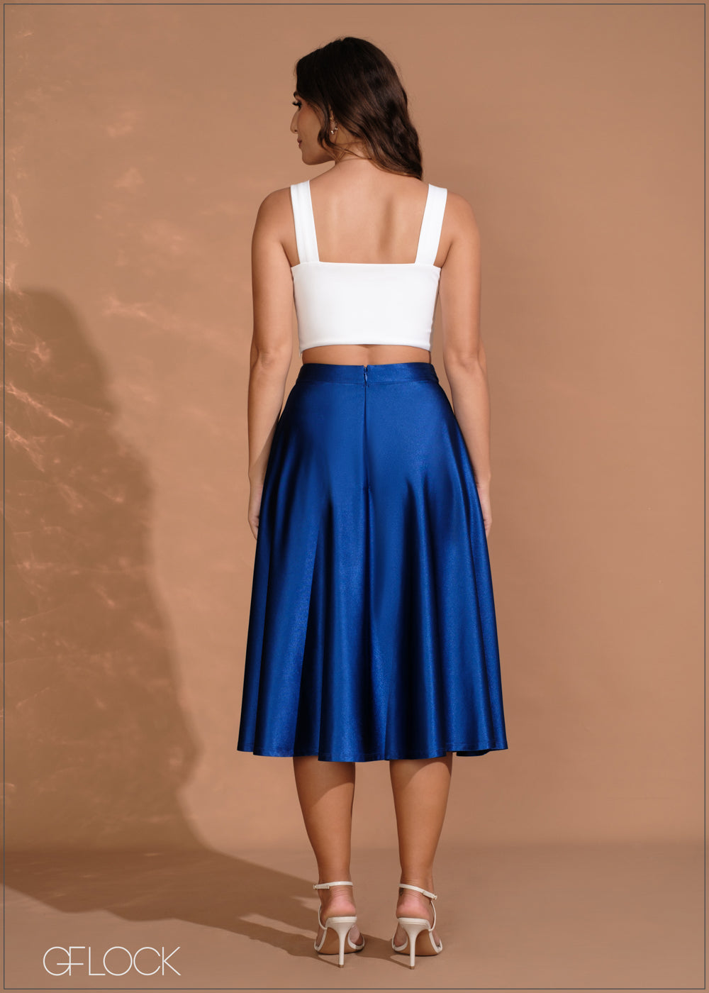 High waisted midi flared skirt best sale