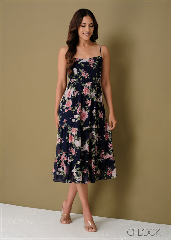 Tie Back Detail Floral Dress - 110923