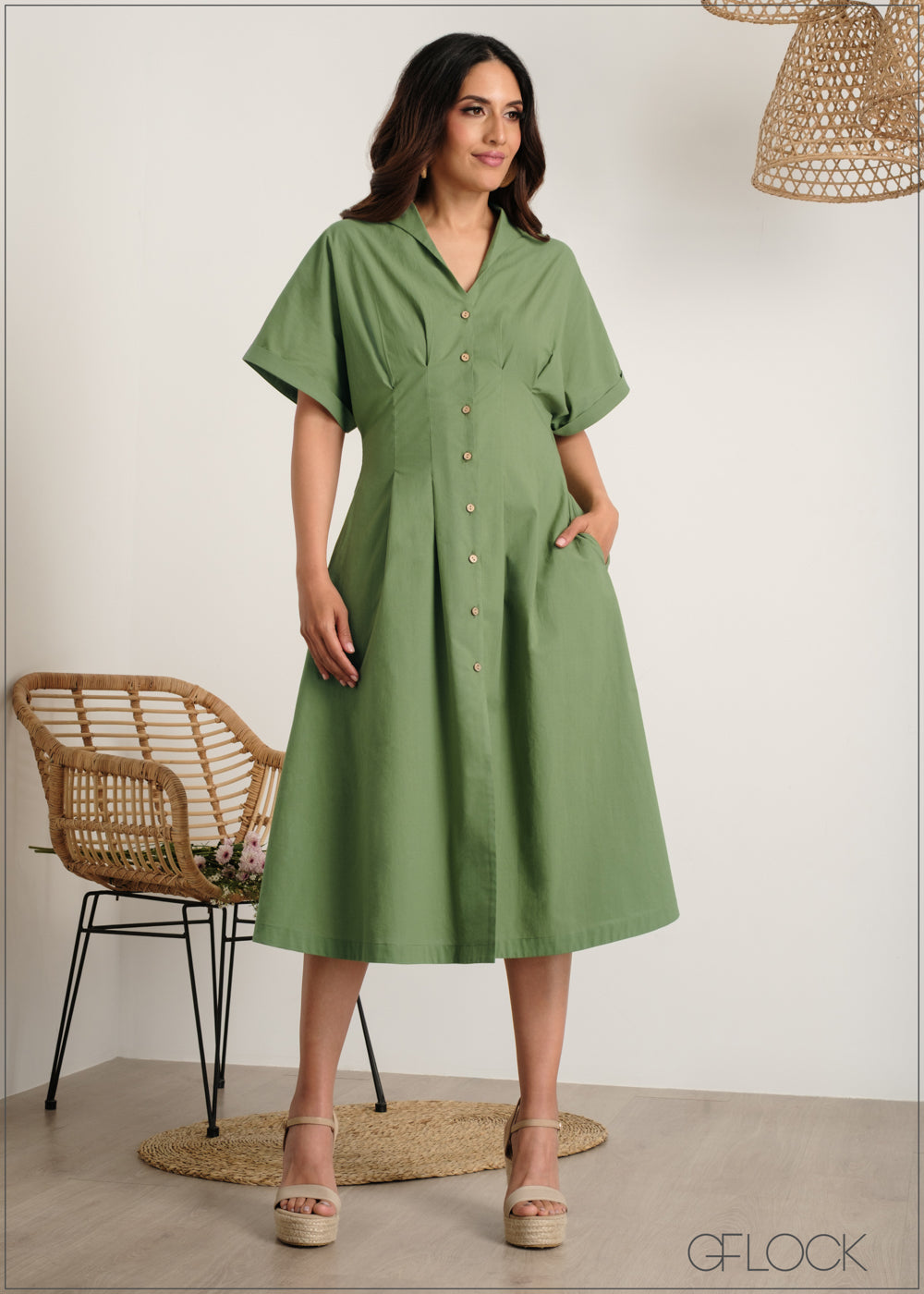 V-Necked Button Down Dress - 060625